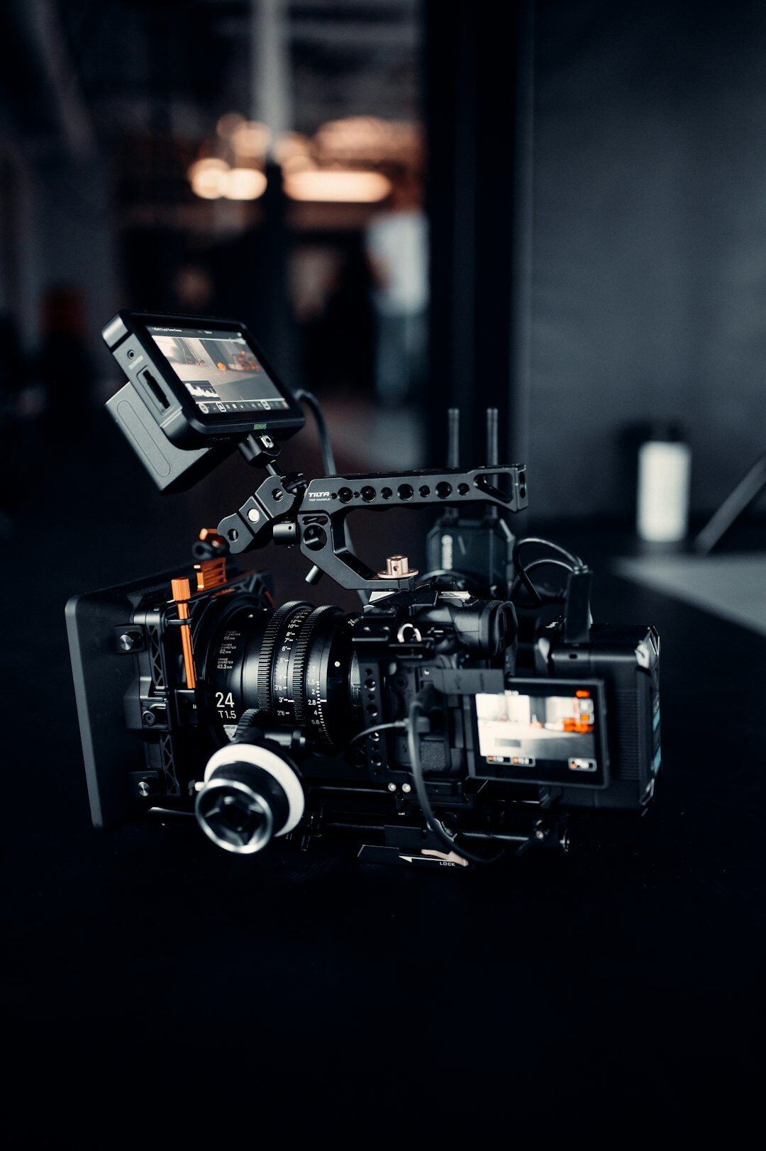 Television studio with multiple cameras filming a live set